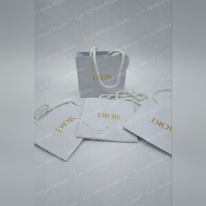 DIOR Small Gift Bags Set 4 White Gold Logo Rope Handles 5.75x5.25x2